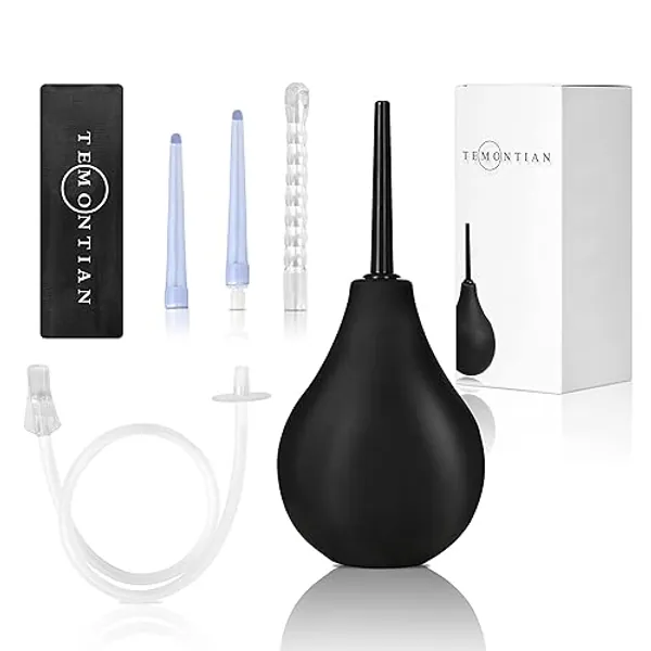 TEMONTIAN Enema Bulb Kit ，Anal Douche for Men Women Beginners，Enima Vaginal Cleaner kit for Men Women，Amal Douche Dottle,Douches for Men Women with 19.7in Hose+4 Replaceable Nozzles (Black)