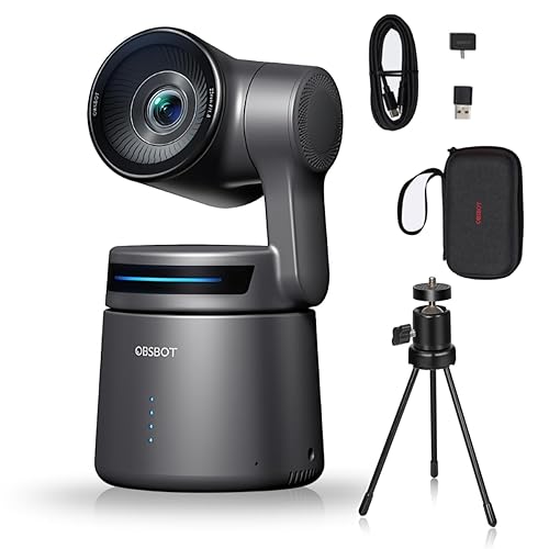 OBSBOT Tail AIR,with Tripod,NDI PTZ Camera, 4K AI-Powered Webcam,1.8" CMOS,f/1.8 Aperture,AI Auto Track,Gesture & Remote Controls,TOF Sensor,Wired&Wireless Connection,LiveStream for Church/Music Live