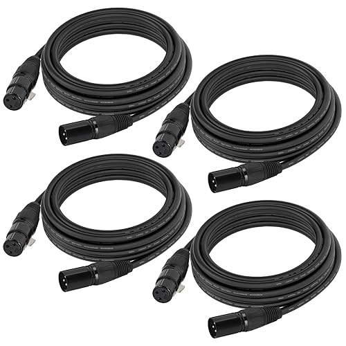Gruolin 25ft DMX Cable, 4 Pack 7.62m DMX Light Cables DMX Wires, 3-Pin XLR Male to Female Stage Signal Cable with Metal Connectors for DMX512 Stage & DJ Lighting fixtures - 4 Pack 25ft