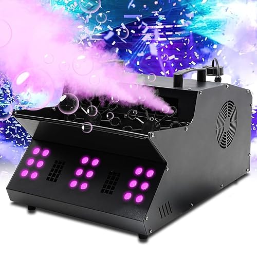 TCFUNDY Fog Bubble Machine 3000W Smoke Machine with 18 RGB LED Lights DMX Stage Lighting Fogger Effect with 2 Bubble Fans for Halloween Chirstmas Wedding DJ Party