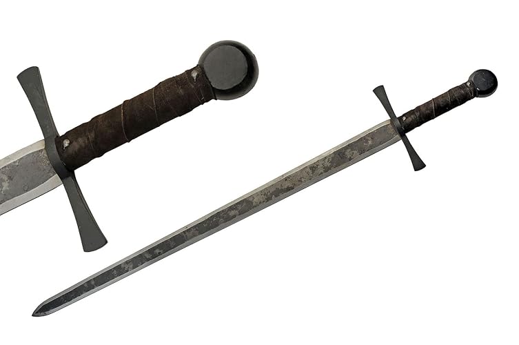 SZCO Supplies 40.5” Hand Forged Carbon Steel Rustic Broad Sword with Leather Wrapped Handle, Black/Brown (901132) - SWORD