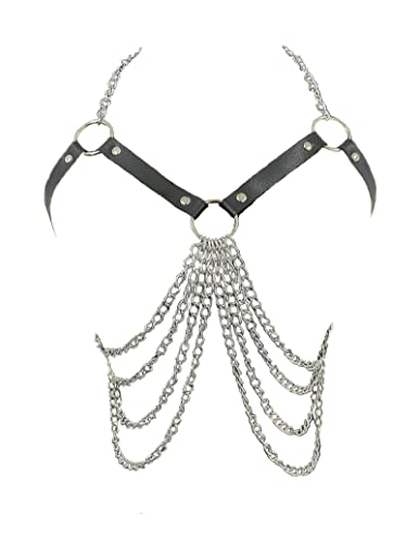 Throne Gothy Bat Babe Tornito Black Leather Body Chain Punk Belly Waist Chain Sexy Layered
