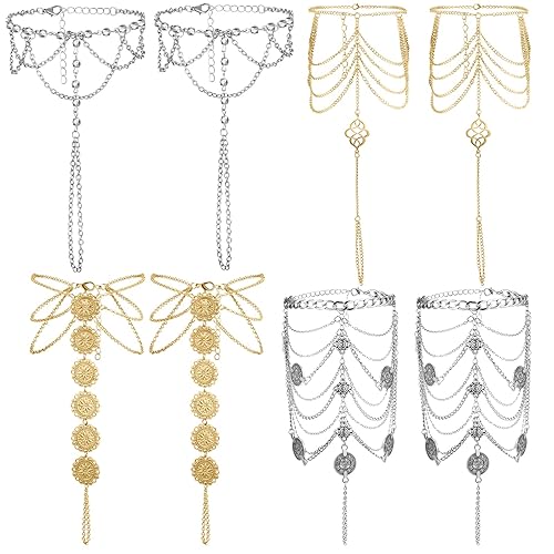 Tondiamo 4 Pairs Barefoot Foot Sandals for Women Summer Foot Jewelry Beach Tassels Anklet Chain Bracelet Wedding Multi Chain Boho Coin Anklet Bracelet Accessories