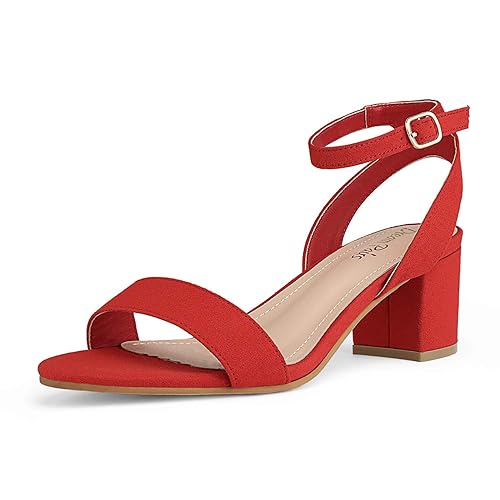DREAM PAIRS Women's Ankle-Strap Heeled Sandales Talons - 8.5 - Red/Suede