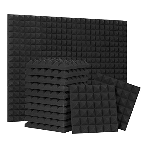 24 Pack-12 x 12 x 2 Inches Pyramid Designed Acoustic Foam Panels, Sound Proof Foam Panels Black, High Density and Fire Resistant Acoustic Panels, Sound Panels, Studio Foam for Wall and Ceiling - 12 x 12 x 2 Inches - 24 Pack - Black Pyramid