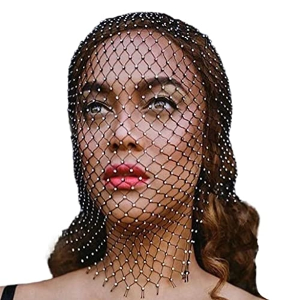 Mesh Rhinestone Masquerade Masks Full Face Veils See Through Headscarfs Hairbands Turban Head Covers Wraps