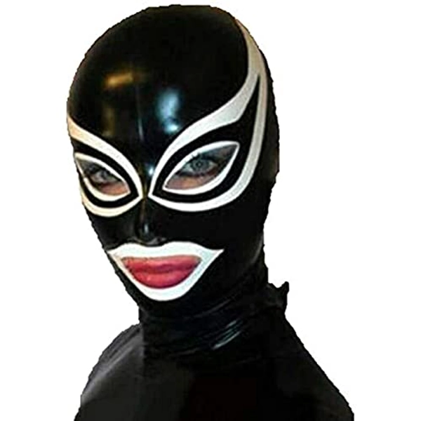 DORAFEI Latex Hood with White Trim Open Unique Eyes and Mouth Unisex Rubber Mask
