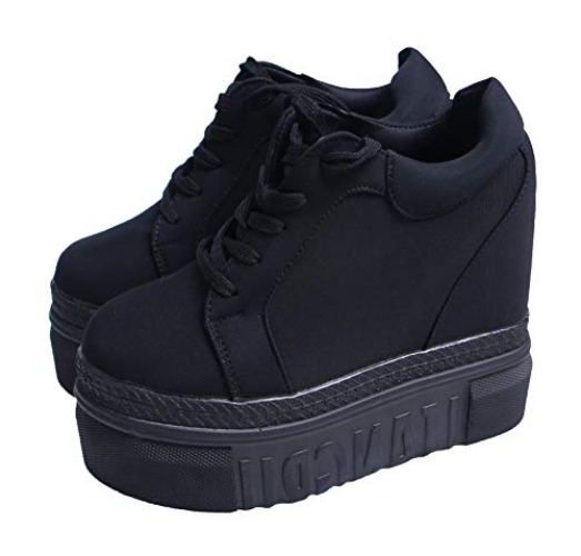 ACE SHOCK Women Fashion Platform Sneakers High Hidden Heel Wedge Walking Shoes Brides Wedding Shoes - 7 - Without Flower Black