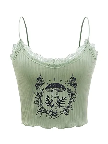 SOLY HUX Women's Y2k Gothic Lace Trim Cami Crop Top Sleeveless Sexy Tank Tops Camisole Clubwear Outfit