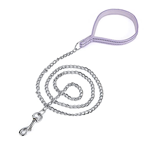 Petiry Chew Proof Metal Chain Leash,Nylon Handle with Soft Neoprene Padding and Reflective Stripe for Small Dogs.(S, Purple) - Small* 4 Feet - Purple Reflective