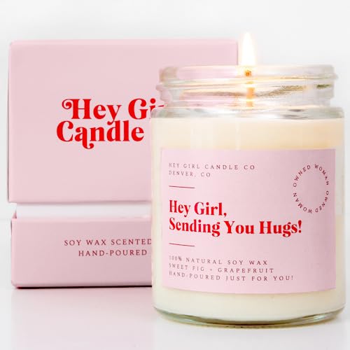 Hug in A Jar Candles Gifts for Women, Thinking of You Gift Candles, Sweet Fig + Grapefruit 10oz Long Lasting Aromatherapy Candle in Glass Jar with Gift Box - Sending Hugs