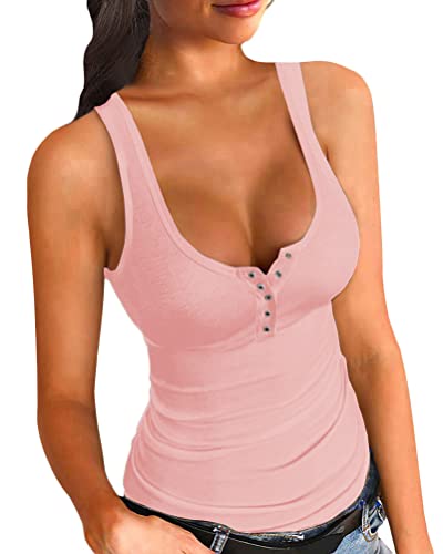 Women Summer Stretch Slim Round Neck Ribbed Tank Basic Solid Top - 0 Pink - Small