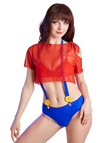 haikyuu Womens Bikini Swimsuit Anime Style Bathing Suit Japanese Cartoon Swimwear - Small - Bikini Set With Red Chiffon