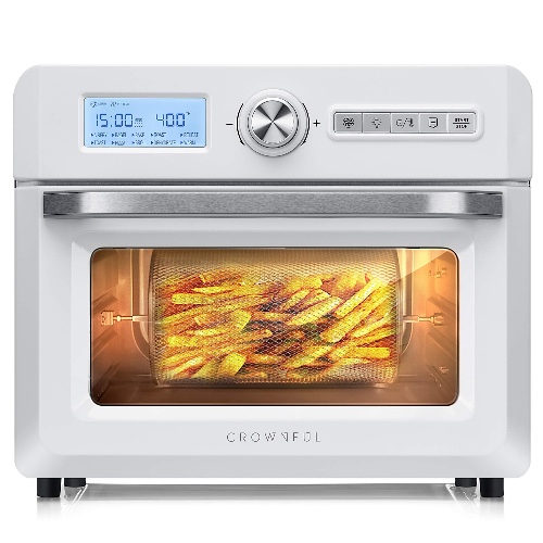 CROWNFUL 19 Quart Air Fryer Toaster Oven, Convection Roaster with Rotisserie & Dehydrator, 10-in-1 Countertop Oven, Original Recipe and 8 Accessories Included, UL Listed (White) - White