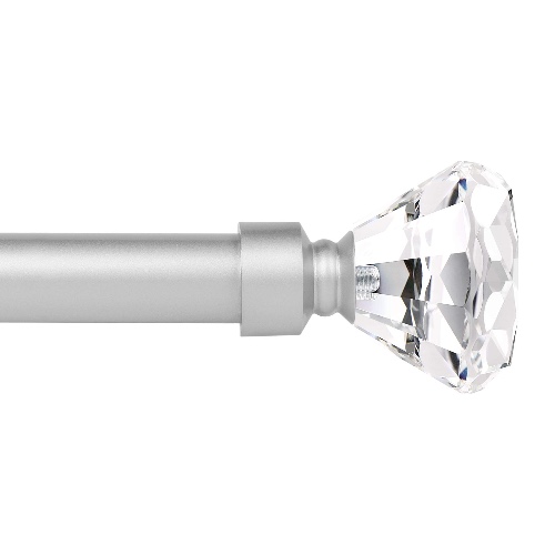 knobelite Satin Nickel (1 Pack)Window Treatment Single Curtain Rod, Adjustable Drapery Rod Set from 48 to 86 Inches with Crystal Finial Finials, 1-Inch Diameter Decorative Curtain Rod Set - 48-86" | 1 Pack Crystal Finials-Satin Nickel