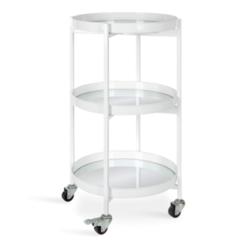 Kate and Laurel Celia Modern Glam 3-Tier Bar Cart, 14 x 14 x 28, White, Decorative Round Serving Cart with Lockable Wheels - 
