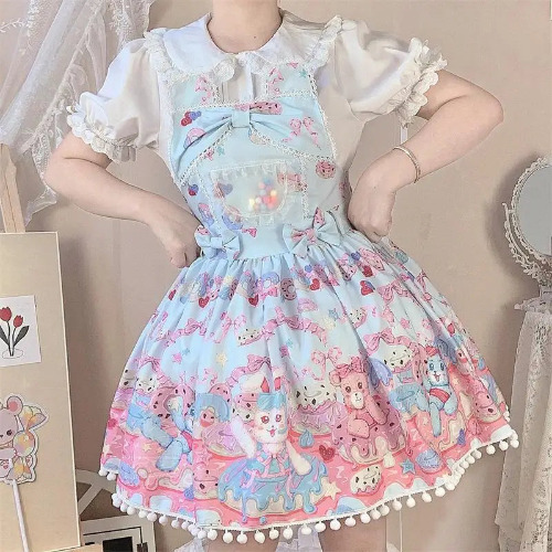Fairy-Kei Sweet Lolita Dress for Kawaii Princesses - Light Blue / L