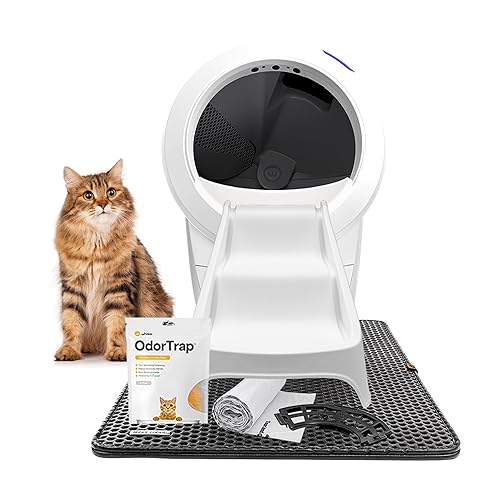 Litter-Robot 4 Complete Bundle by Whisker (White) - Automatic, Self-Cleaning Cat Litter Box, Includes Litter-Robot 4, 6 OdorTrap Pack Refills, 50 Waste Drawer Liners, Ramp, Mat & Fence - White