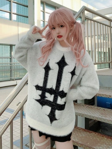 [$45.68]Cross Shaped Candlestick Pattern White Sweater