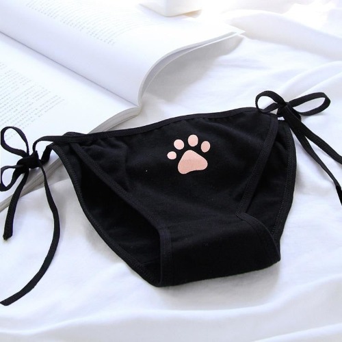 Paw Print Tie-Up Panties - Black
