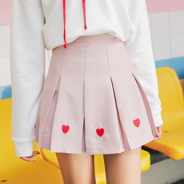 Pleated Heart Skirt - Pink / M