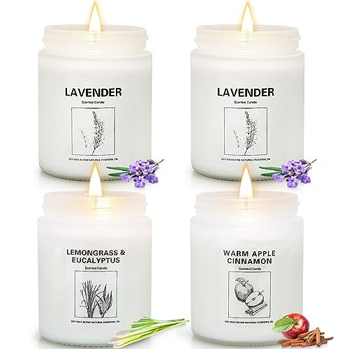 4 Pack Candles for Home Scented, Lavender Candles Gifts Set for Women, 28 oz Aromatherapy Jar Scented Candles for Home 200 Hour Long Lasting Soy Candle, Birthday, Christmas, Valentine - 4 Pack Lavender/Lemongrass/Cinnamon
