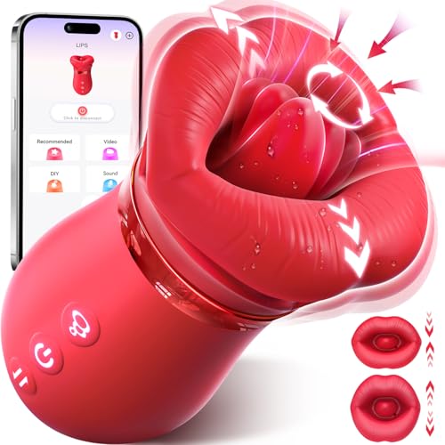 Vibrator Rose Sex Toy for Women - Sovokn 4 IN 1 Female Sex Toys Mouth Sucking Vibrator Rose Adult Toy, 10 Tongue Licking, 3 Auto & 1 Manual Suction Vibrator, Clit Nipple Anal Adult Sex Toys Vibrators - Red