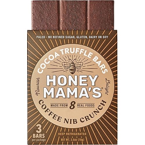 Honey Mama's, Coffee Nib Crunch Cocoa Truffle Bars, No Refined Sugar, Gluten Free, Dairy Free, Soy Free, Paleo, 2.5 Ounce, 3-Serving Bar