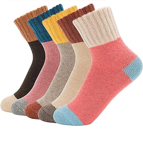 Double Couple 5 Pairs Women Socks Winter Warm Knit Wool Socks Vintage Casual Cozy Crew Socks Comfy Boot Socks Assorted Color - 5-9 - Multicolor-patchwork