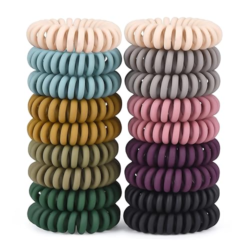 TIZZYT Hair Ties, 18 Count - Vintage matte color Spiral Hair Ties, No Crease, Suitable For Women And Children With Thick Or Thinning Hair - Vintage matte color