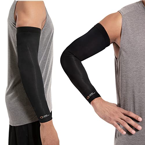 Copper Compression Arm Sleeve - Copper Infused Full Arm Brace for Forearm, Bicep, Triceps - Tennis Elbow, Basketball, Golf, Arthritis, Tendonitis, Bursitis, Post Surgery Rehab - Black - M - Black - Medium