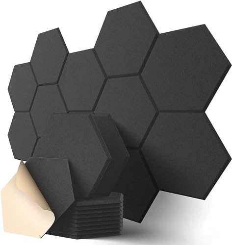 Soundproof Wall Panels,Kuchoow Acoustic Panels Self-Adhesive, 12 Pack Acoustic Panels Sound Absorbing High Density, Hexagon Sound Proof Panels for Walls Acoustic Treatmen, Black - black