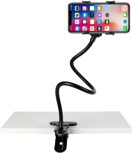 Gooseneck Cellphone Holder, Universal Mobile Phone Clip Stand, Flexible Arm 360 Mount Clip Adjustable Bracket Clamp Mount for Bed, Office, Kitchen, iPhone, pad, Watching Movies
