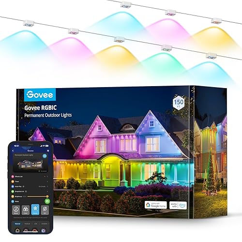 Govee Permanent Outdoor Lights, Smart RGBIC Outdoor Lights with 75 Scene Modes, 150ft with 108 LED Christmas Lights, IP67 Waterproof for Christmas Decorations, Work with Alexa, Google Assistant, White - White - 150ft