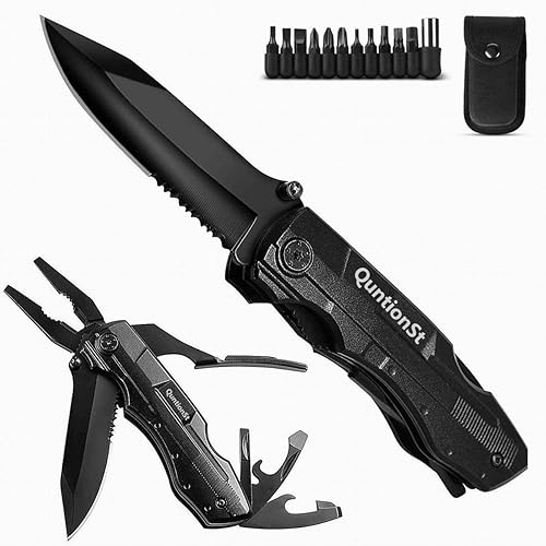 Pocket Multitool with Safety Locking Handy, Gifts for Men, 12 in 1 Multi Tool with Pliers Knife Bottle Opener Screwdriver Saw, Perfect for Outdoor, Survival, Camping, Hiking, Simple Repair - Black