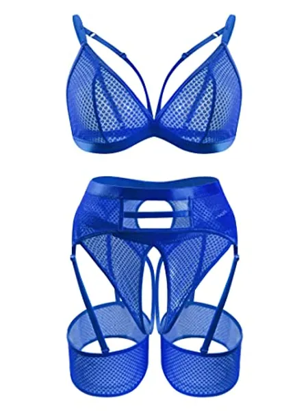 popiv 4 Piece Garter Lingerie for Women, Sexy Cutout Lingerie, Mesh Matching Lingerie Set