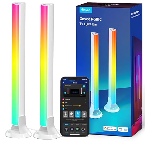 Govee RGBIC TV Light Bars, WiFi TV Backlight with Double Lighting Beads, 38cm, with Multiple Placement Options Suitable for 45-70 inch Television, Work with Alexa and Google Assistant, White - White