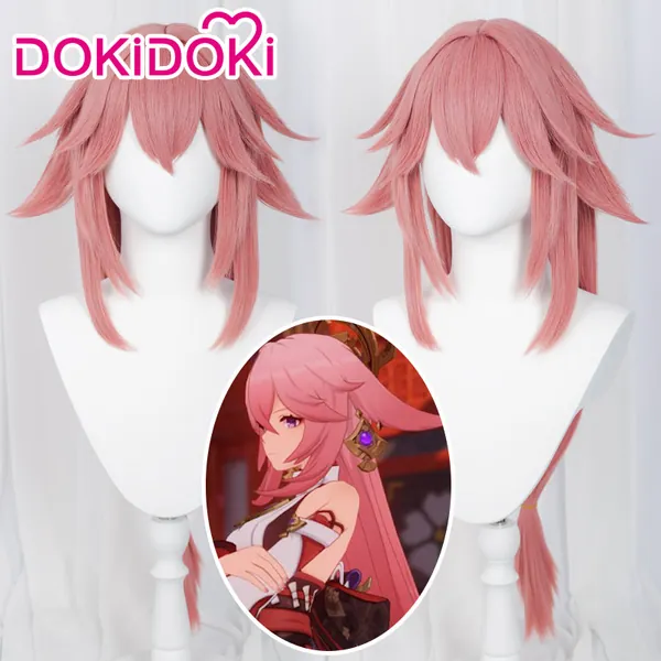 【Ready For Ship】DokiDoki Game Genshin Impact Yae Miko Cosplay Wig Dark Pink