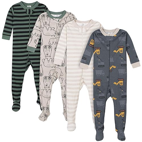 Gerber Baby Boys' 4-Pack Footed Pajamas - 12 Months - Bears & Trucks Grey