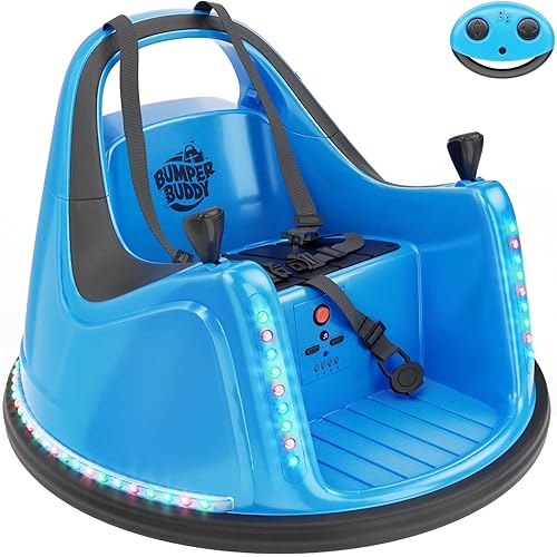 Bumper Buddy Ride On Electric Bumper Car for Kids & Toddlers, 12V 2-Speed, Ages 1 2 3 4 5 Year Old Boys - Remote Control, Baby Boy Riding Bumping Toy Gifts Cars, Toys Gift Toddler 12-18 Months Age Kid - Blue