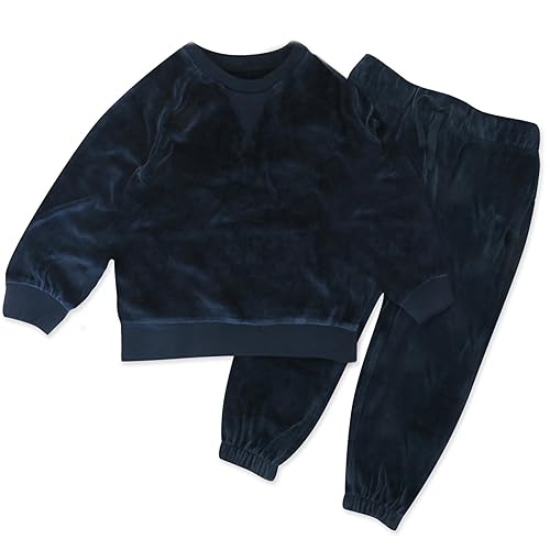 HONESTBABY Velour Pullover Hoodie and Zip Front Sweatshirt and Jogger Sweatpants Set - 12 Months - Navy
