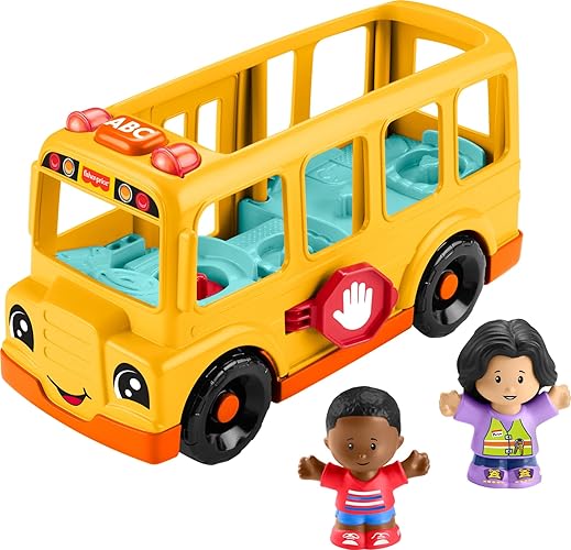 Fisher-Price Little People Toddler Toy School Bus Musical Push-Along Vehicle with 2 Figures for Pretend Play Ages 1+ Years - School Bus