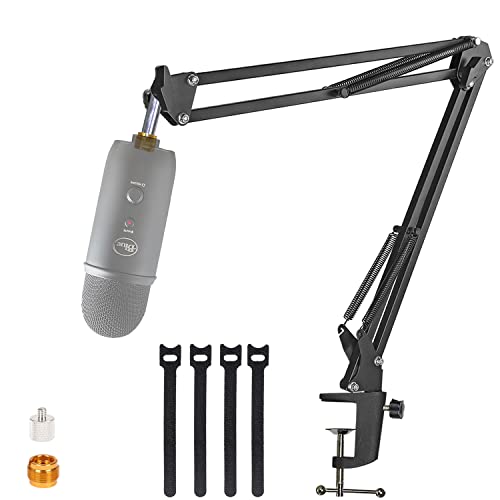 For Blue Yeti Microphone Boom Arm, YUZUHOME Adjustable Suspension Blue Yeti X and Blue Yeti Nano Mic Stand with 3/8" to 5/8" And 3/8" to 1/4"Screw Adapter, Black - Black Boom Arm