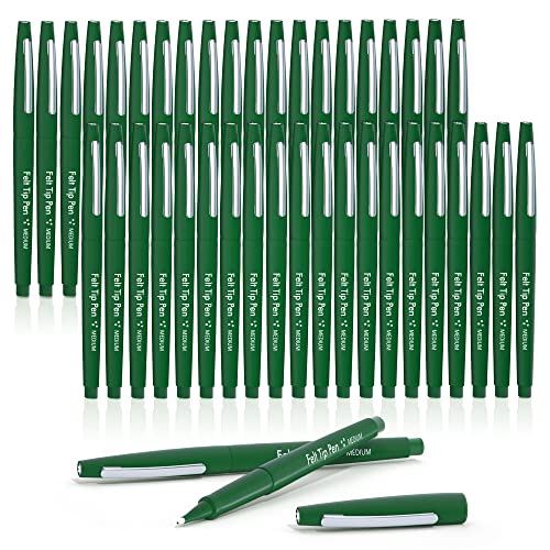 Lelix Felt Tip Pens, 40 Green Pens, 0.7mm Medium Point Felt Pens, Felt Tip Markers Pens for Journaling, Writing, Note Taking, Planner, Perfect for Art Office and School Supplies - Green