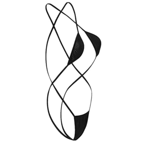 MH MOIHSING Women's Micro Bikini Wet Look Bra Top Mini G-String Panties Set, Sexy Hot Halterneck Tiny Bra Charming Bikini Lingerie Party Costume, Black