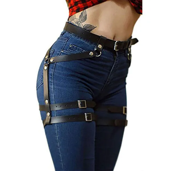 Women's PU Leather Leg Garter Caged Body Harness Belt Adjustable Punk Waist Belt Festival Rave Costume