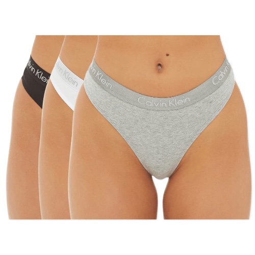 Calvin Klein Underwear Women's Motive Cotton Thong 3 Pack - Large - Black/White/Grey