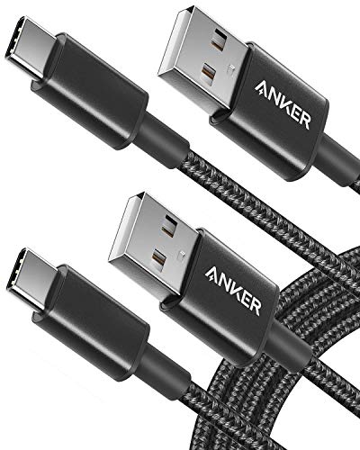 Anker USB C Cable, [2-Pack, 6ft] Premium Nylon USB A to USB C Charger Cable for Samsung Galaxy S10 S10+, LG V30, Beats Fit Pro and Charging Cord for USB C Port Camera (USB 2.0, Black) - 6 Feet - Black - 2
