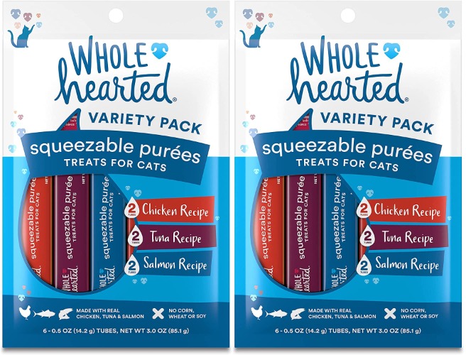 Wholehearted Squeezable Puree Cat Treat (Chicken, Tuna & Salmon, 8-0.5 oz Tubes) - Chicken, Tuna & Salmon - 12a - 0.5 oz Tubes