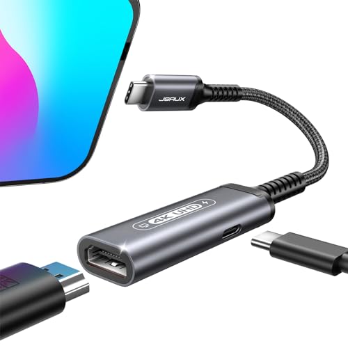 JSAUX USB C to HDMI with PD Charger Adapter, 2-in-1 Type-C to HDMI 4K@30Hz/100W Thunderbolt 3 Fast Charging Compatible for iPhone 15 Pro Max,Samsung S24/S23,MacBook,Galaxy,Dell,Steam Deck,ROG Ally - 0.6ft